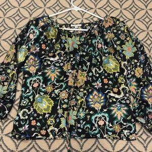 Nieves Lavi Black Floral Blouse with Vibrant Accents
